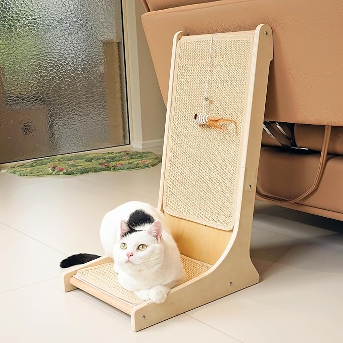 PETKARAY Sisal Cat Scratcher, Upright Cat Scratch Pad Wall Mounted, Vertical Scratching Post Alternative, L Shape Scratching Board 105°