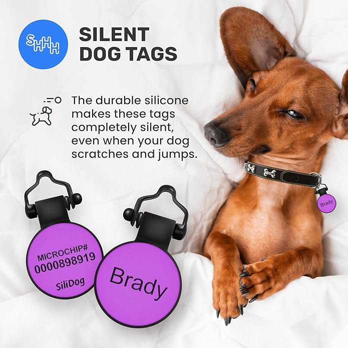 SiliDog - The Original Silicone Silent Dog Tag - Personalized Engraved Soundless Pet ID - As Seen On Shark Tank - Durable - Never Fades