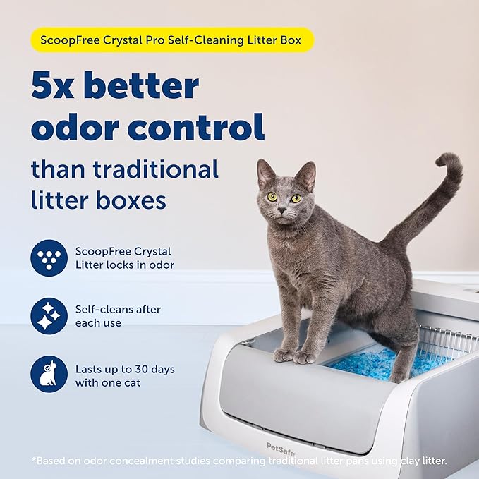 PetSafe Legacy ScoopFree Crystal Pro Self-Cleaning Automatic Litter Box - Uncovered Motion-Sensing Cat Box with Integrated Health Counter - Includes 1 Disposable Crystal Litter Tray