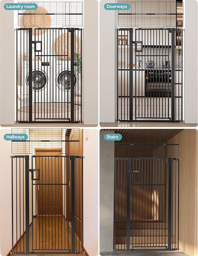 No Pawblems Upgraded 71" Extra Tall Pet Gate for Cat, 29-43" Auto Close Cat Gate for Doorways/Stairs/Hallways, NO Drilling Pressure Mounted Tall Dog Gate Indoor, 1.37" Pet-Safe Gap, Black