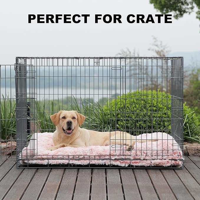 Bedfolks Waterproof Crate Bed, Plush Dog Kennel Pad with Removable Washable Cover, Faux Fur, Fluffy 47"x29", Pink