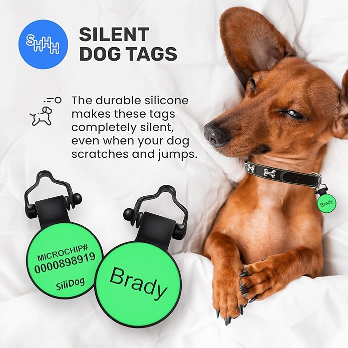 SiliDog - The Original Silicone Silent Dog Tag - Personalized Engraved Soundless Pet ID - As Seen On Shark Tank - Durable - Never Fades