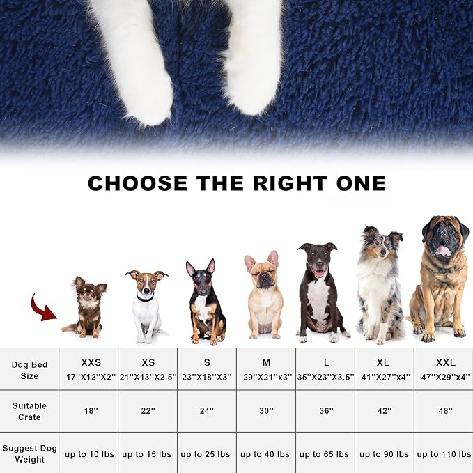 Bedfolks Waterproof Dog Crate Pad, Plush With Removable Cover, Faux Fur for Large Dogs, Fluffy Washable Kennel Bed 35"x23", Solid Dark Blue