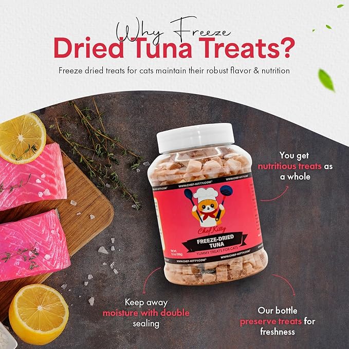 Freeze-Dried Tuna Treats for Cats & Dogs – 100% Wild Caught, Single Ingredient, High-Protein, Healthy Snack – No Additives or Preservatives – 7.4oz - Inspected & Tested in USA