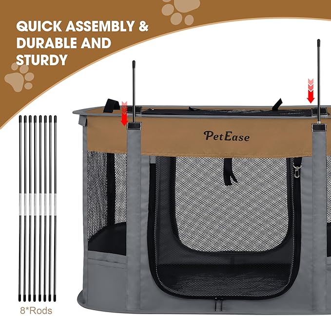 Portable 2-in-1 Dog Crate playpen, Outdoor Cat Playpen with Litter Box Area for Indoor Cats Enclosed Rabbit Puppy Hamster, Indoor/Outdoor Cats Enclosure Cages Tent Tent (Brown)