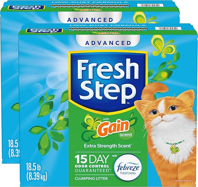 Fresh Step Advanced Clumping Litter with Febreze Freshness with Gain Scent, Fights Odor on Contact, 37 lbs. (2 x 18.5 lb. Box) (Package May Vary)