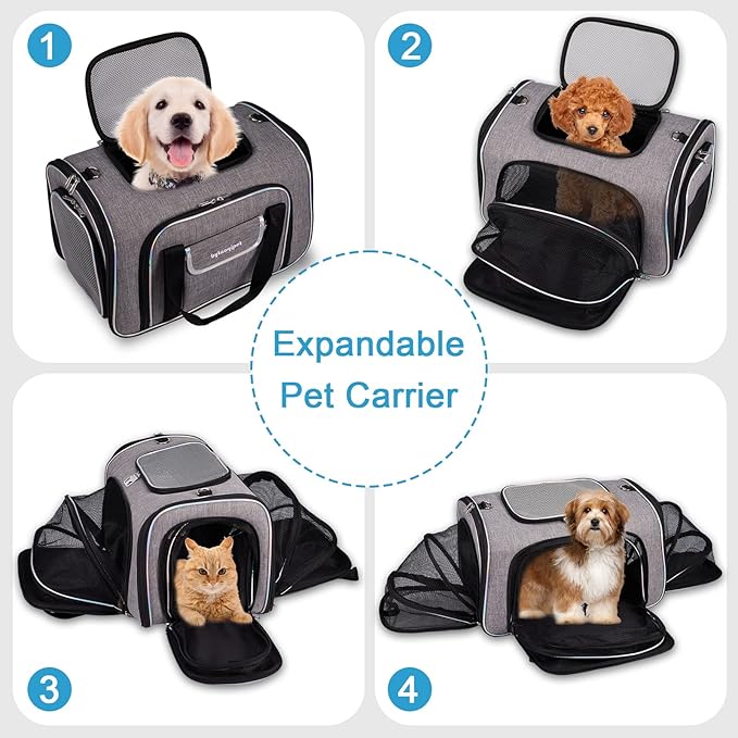 Airline Approved Cat Carrier Under Seat, 4-Way Expandable & Collapsible Soft-Sided Pet Carrier with Removable Fleece Pad - TSA Compliant for Cats, 18x11x11.5in Car & Plane Travel, Vet Visits