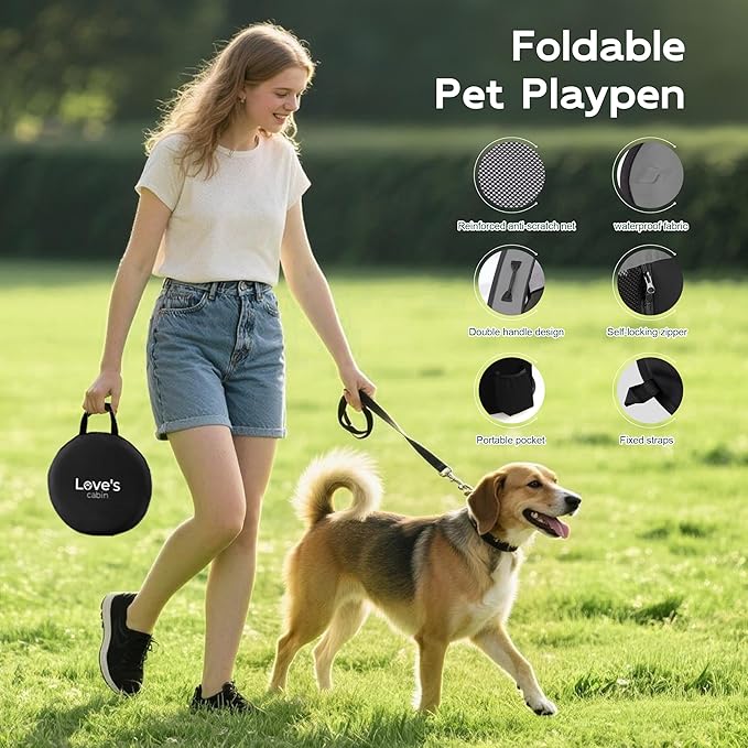 Love's cabin Pet Puppy Dog Playpen, Medium Dog Tent Crates Cage Indoor/Outdoor, Portable Exercise Playpen for Cat, Foldable Pop Up Dog Kennel Playpen with Carring Case (M, Grey)