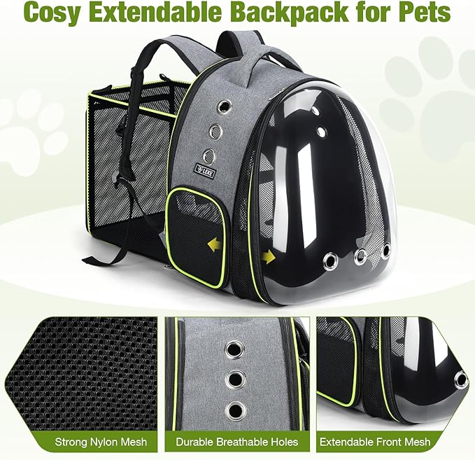Lekereise Cat Backpack Carrier, Expandable Large Space Cat Bubble Backpack for Kitty Small Dog up to 18lbs, Transparent Pet Carrier for Travel, Hiking, Walking & Outdoor, Large, Gray