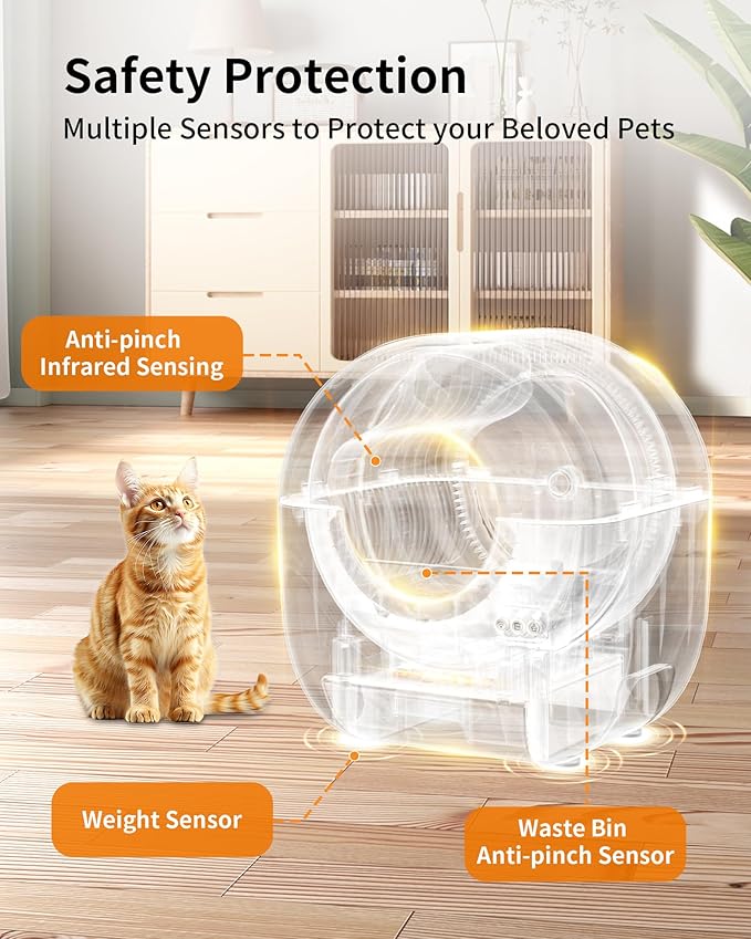 Self Cleaning Litter Box,76L Automatic Cat Litter Box Self Cleaning with APP Control,Low Noise,Safety Protection,Roll Garbage Bags,Deodorizer and Cleaning Brush for Multiple Cats