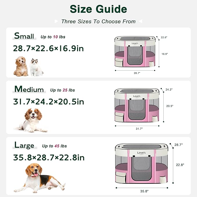 Love's cabin Pet Puppy Dog Playpen, Medium Dog Tent Crates Cage Indoor/Outdoor, Portable Exercise Playpen for Cat, Foldable Pop Up Dog Kennel Playpen with Carring Case (M, Light Pink)