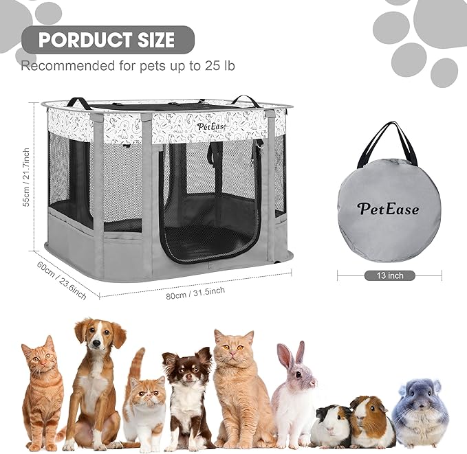 Portable Cat Playpen Dog Crate, Foldable Pet Cage for Rabbit Puppy Hamster, Indoor/Outdoor Cats Enclosure Cages Tent