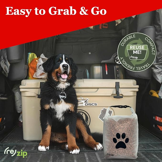 (re)zip Large Roll Top Pet Food Storage Bag 40-Cup, BPA-Free, Food-Grade, Pet-Safe, Freshness Seal for Camping, Travel & Daily Use, Machine Washable, Magenta