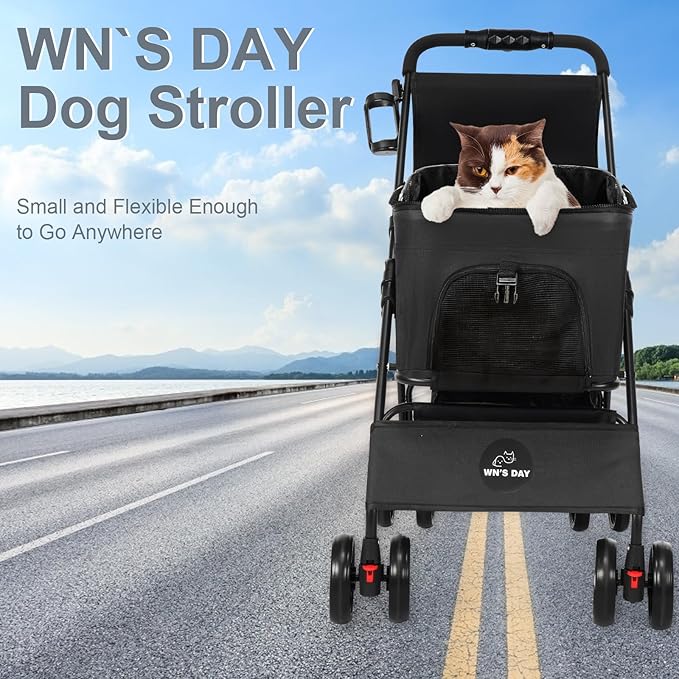 3 in 1 Pet Dog Stroller for Small Medium Dogs 10-50 lbs, Foldable Cat-Strollers for 2-Cats with Removable Carrier, Pet-Strollers for Cats with Storage Bag, Small Puppy-Stroller, Dog-Cart (Black)