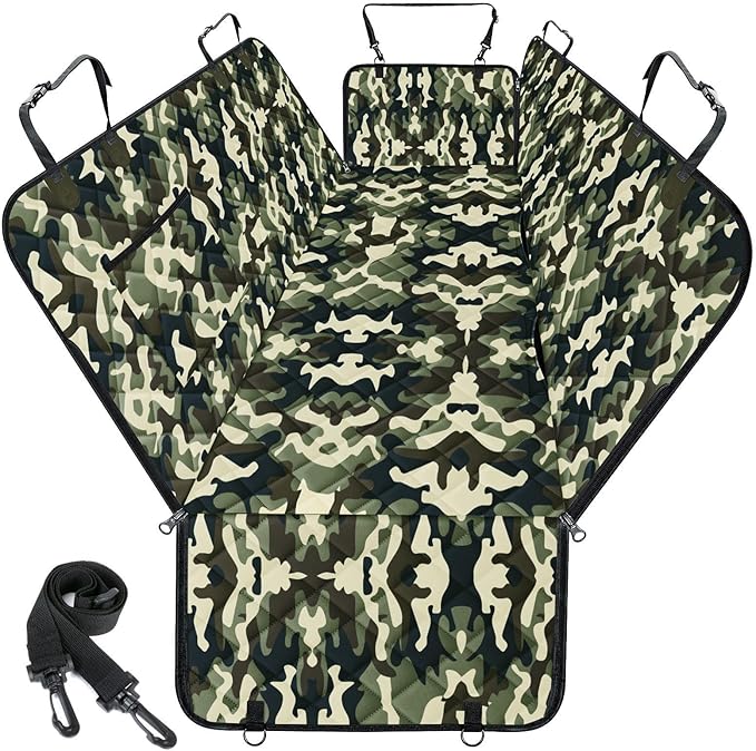Waterproof Dog Car Seat Cover for Back Seat - Durable, Scratch Proof Pet Hammock with Nonslip Design & Storage Pockets, Fits Cars, SUVs, Trucks- S, Camouflage