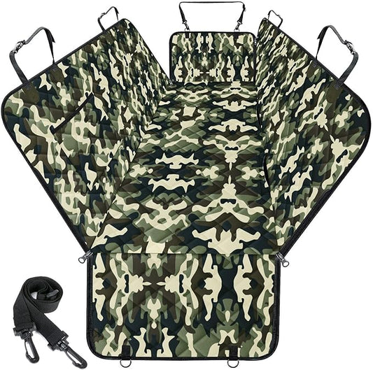 Waterproof Dog Car Seat Cover for Back Seat - Durable, Scratch Proof Pet Hammock with Nonslip Design & Storage Pockets, Fits Cars, SUVs, Trucks- S, Camouflage