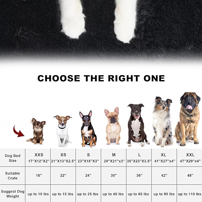 Bedfolks Waterproof Dog Crate Pad, Plush Dog Kennel Bed with Removable Cover, Faux Fur, Washable, 23"x18", Black