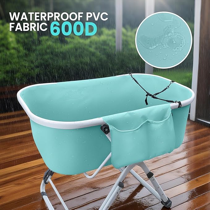 Dog Bathtub, Portable & Elevated Dog Bath Tub with Adjustable Height, Foldable Design for Easy Storage, Ideal for Small to Large Dogs, Indoor & Outdoor Use, Green