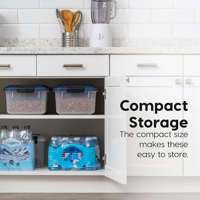 IRIS USA WeatherPro Airtight Pet Food Storage Container, Up to 14 lbs, Dog Cat Bird and Other Pet Food Storage Bin Keep Pests Out Translucent Body BPA Free Stackable, 2 Pack, Navy