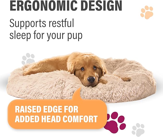 Active Pets Premium Small Donut Dog Bed, Fits Up to 45 lbs, Removable Cover & Washable Cushion, Plush Long Pile Faux Fur Fabric, Portable Pink Pet Bed Furniture for Puppies Adult Canines & Cats