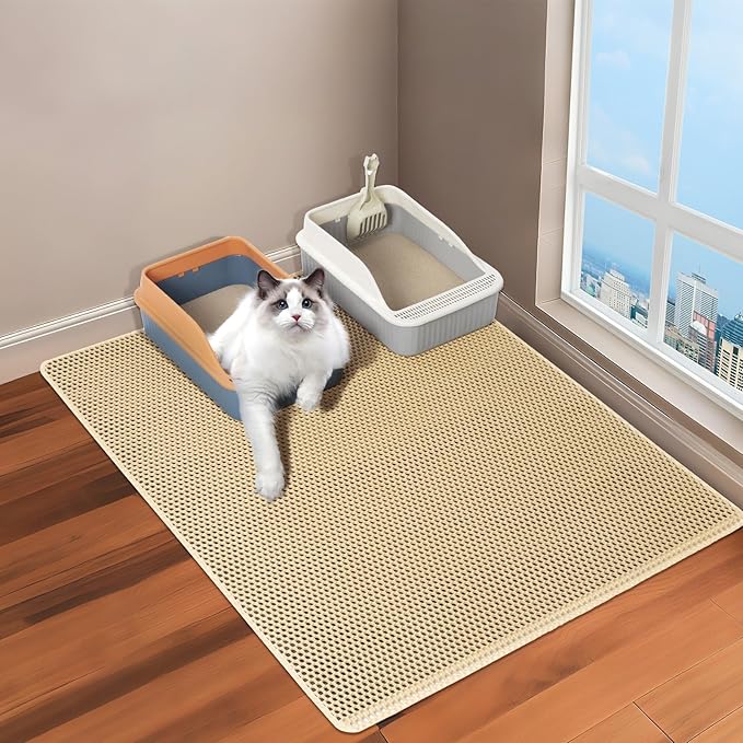 GRELY 35''X 25'' Large Litter Mat, 2 Layer Cat Litter Mat Litter Trapping Mat,Litter Box Mats for Floor, Cats Litterbox Catcher Rug for Kitty Pet, Waterproof Urine Proof,Non-Slip