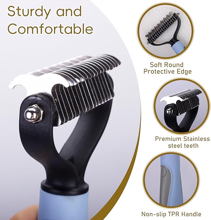 Cat & Dog Grooming Kit - Matted Fur Remover for Cats, Includes 4 Knotting Combs & 1 Pet Grooming Brush, Safe Cat Grooming Comb Set for Detangling