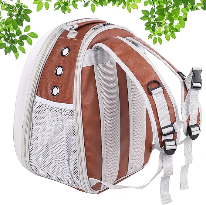 Back Expandable Cat Backpack Carrier, PU Leather Fit up to 12 lbs, Space Capsule Bubble Window Pet Carrier for Bunny Small Puppy, Backpack for Kitten
