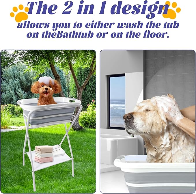 Pet Dog Booster Bath Elevated Dog Bathing Tub，Collapsible Foldable Portable Shower Bathtub for Small Dogs Cats Pet Washing Station for Grooming, Indoor and Outdoor