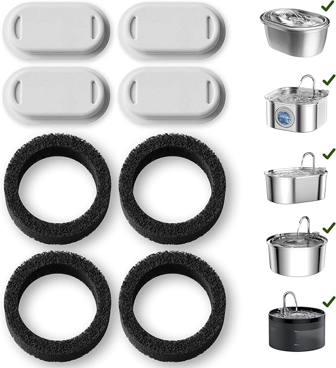 PETLIBRO 4 Pack Replacement Filters for Stainless Steel Cat Water Fountain PLWF003 / PLWF006, Adjustable Water Flow Pet Fountain, Super Quiet Dog Water Dispenser