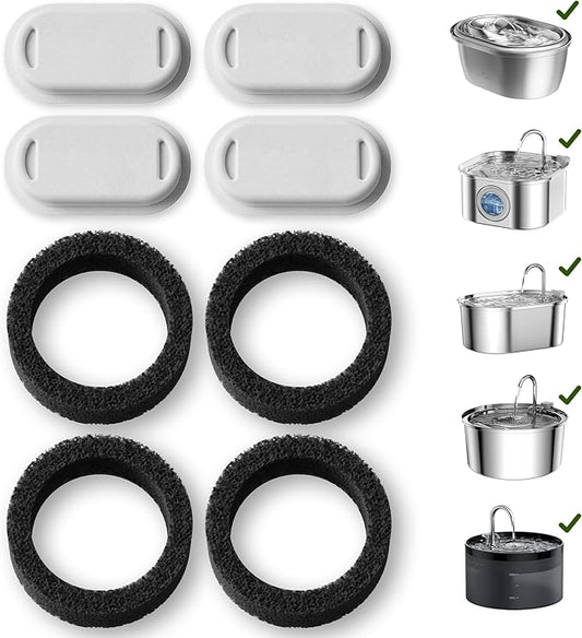PETLIBRO 4 Pack Replacement Filters for Stainless Steel Cat Water Fountain PLWF003 / PLWF006, Adjustable Water Flow Pet Fountain, Super Quiet Dog Water Dispenser