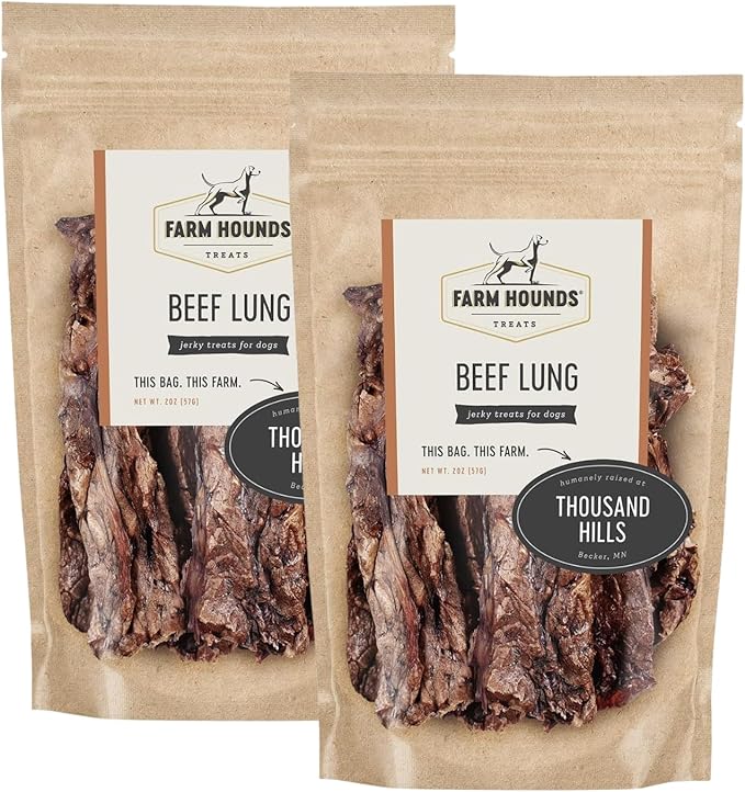 Farm Hounds - Beef Lung - Premium Natural Beef Lung Jerky for Dogs - Made from 100% Humanely Raised Cattle - Organ Treat - Great for Training & Treats - No Added Fillers - Made in USA - 2 oz - 2 Pack