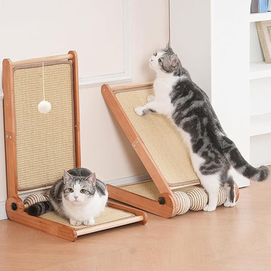 3 Transformable Shapes Cat Scratching Post - Adjustable L-Shape Sisal Scratcher with Multiple Fresh Fun Play Modes, 100% Natural Solid Beechwood& Sisal, Eco-Friendly Furniture Protector（1 Pack）