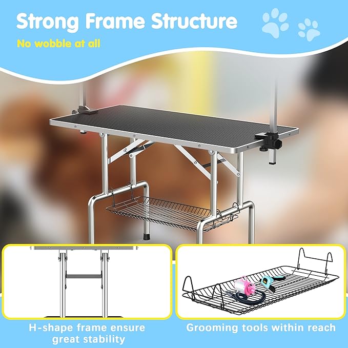 Lyromix 36''Large Dog Grooming Table, Adjustable Cat Drying Desktop with Arms, Nooses, Mesh Tray, Foldable Pet Station at Home, Maximum Capacity Up to 330Lb, 36inch, Black