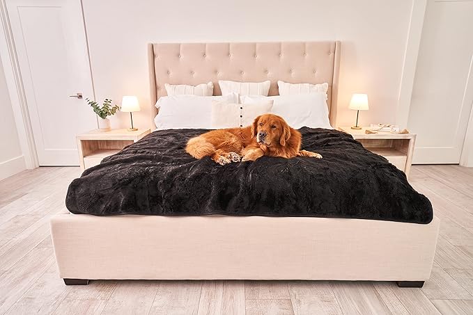 PupProtector Waterproof Throw Blanket for Dogs and Cats, Pet Blanket Cover for Couches, Sofas, Beds, Car Seats, Furniture, Calming Soft Faux Fur, Midnight Black, Large (80" L x 62" W)