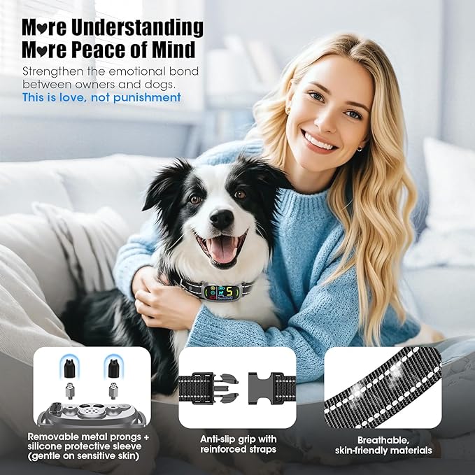 Smart AI Bark Collar for Large Medium Small Dogs, Anti Barking Device with 5 Training Modes, Exclusive Forced Bark-Stopping, Rechargeable Dog Bark Collar with 5 Sensitivity & IP67 Waterproof