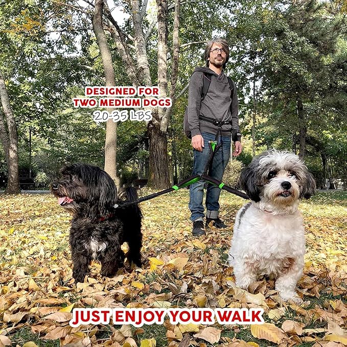 Pet Dreamland Exquisite Double Dog Coupler No Tangle Swivel for Two Medium Dogs. Premium Quality Attachment for Easy Dog Walking. You Will Absolutely Love This Amazing Gear (Black & Green)