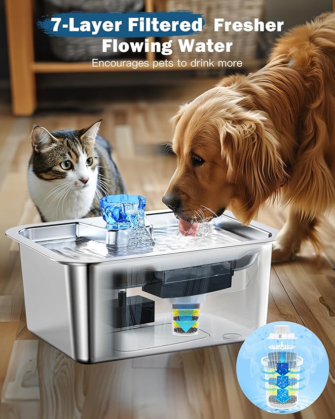 Large Dog Water Fountain Stainless Steel,3 Gallon Extra Big Pet Water Fountain for Large Dogs with 4 Filters,Automatic Dog Bowl Dispenser,Easy to Clean,Quiet Pump