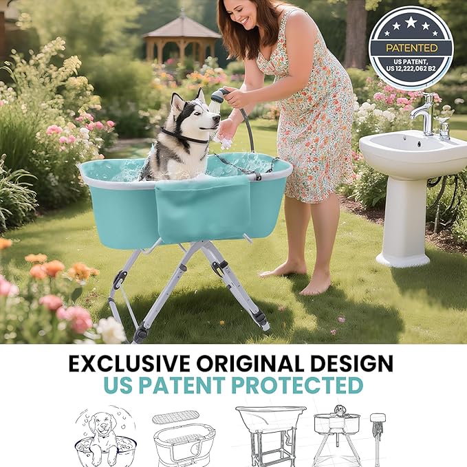 Dog Bathtub, Portable & Elevated Dog Bath Tub with Adjustable Height, Foldable Design for Easy Storage, Ideal for Small to Large Dogs, Indoor & Outdoor Use, Green