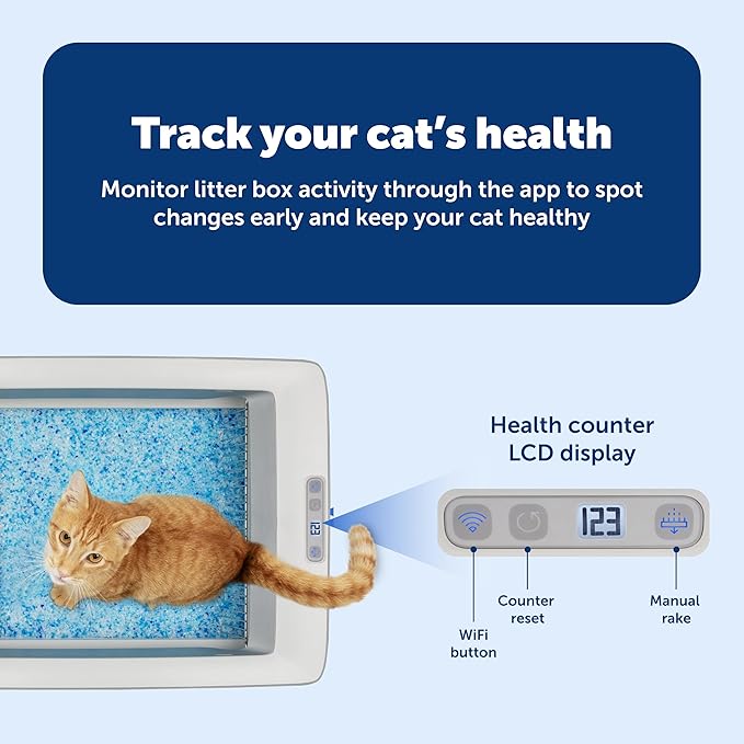 PetSafe ScoopFree Crystal Pro Self-Cleaning Automatic Litter Box - Uncovered Motion-Sensing Cat Box with Integrated Health Counter & App - Includes 1 Disposable Crystal Litter Tray