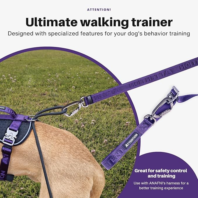 Heavy-Duty Tactical Dog Leash for Medium & Large Dogs, 6-in-1 Hands-Free Leash for Training, 4-7.5FT Waist Leash for Dog Walking (Midnight Purple)