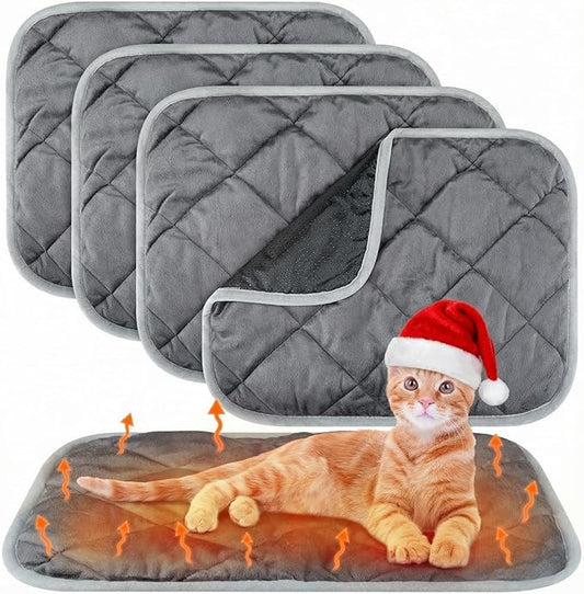 4 Pack Self Heating Cat Pad Self Warming Dog Mat Reflects Body Heat Extra Warm Thermal Pet Pad Washable Dog Cat Bed Crate Bed Mat Blanket(Gray,16 x 20 Inch)