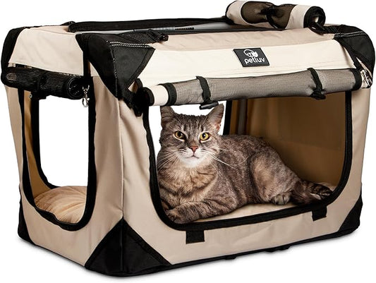 Cat & Dog Pet Carrier, Soft-Sided, Medium 20"x13"x13" Fits Most Cats or Small Dog, Comfortable for Travel & Vet Visits, Privacy Windows, Removable Plush Bed, Locking Zippers, Folds Flat