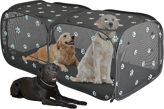 2-in-1 Dog Playpen 73.5''Pop Up Cat Pet Playpen, Assembly-Free Indoor Outdoor Kitten Enclosure, Breathable Cat Cage Portable Puppy Tent Crates Kennel for Small Animals(No Divider, Unified Space)