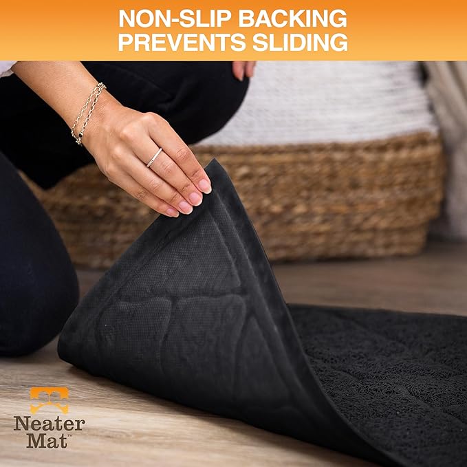 Neater Pets Neater Mat Cat Litter Rug, Thick & Durable Cat Mat for Litter Box, Trapper Pad Catches Mess to Protect Indoor Floors, Soft on Kitty Paws, Anti-Skid Grip Backing, Easy to Clean, Black