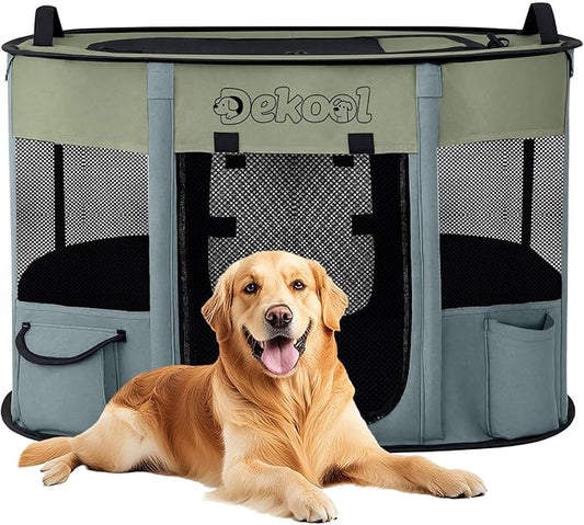 Foldable Dog Cat Playpen, Portable Dog Crate for Puppies, Cat, Puppy Play Pen for Indoors, Kennel Tent Crate for Indoor Outdoor Travel Camping Use with Carrying Case (Green, L)
