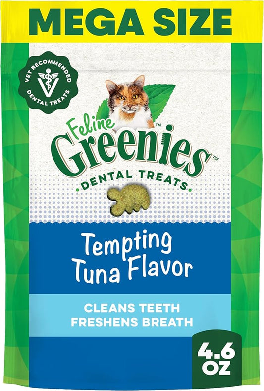 Greenies Feline Veterinarian-Recommended Adult Natural Dental Cat Treats, Tempting Tuna Flavor, 4.6 oz. Pouch