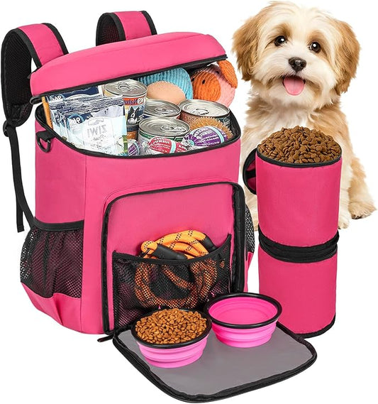 ANILD Dog Travel Backpack - Airline Approved Double-layer Pet Travel Bag Accessories with 2 Food Storage Bag and 2 Foldable Silicone Bowls for Hiking & Camping