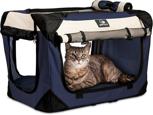 Cat & Dog Pet Carrier, Soft-Sided, Large 24"x16"x16", Fits Large Cat, 2 Cats, or Medium Dog Comfortably, Great for Travel & Vet Visits, Privacy Windows, Removable Bed, Locking Zippers, Foldable