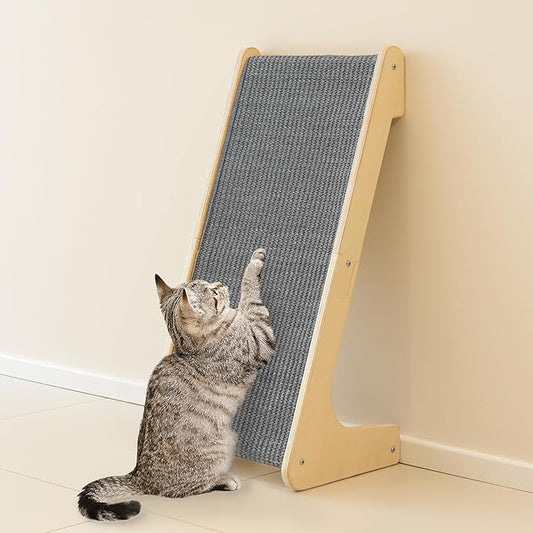 PETKARAY L Shape Cat Scratcher, Sisal Kitty Scratching Ramp, Vertical Scratch Pad for Indoor Cats, 25.2" Furniture Protector with Catnip, Grey