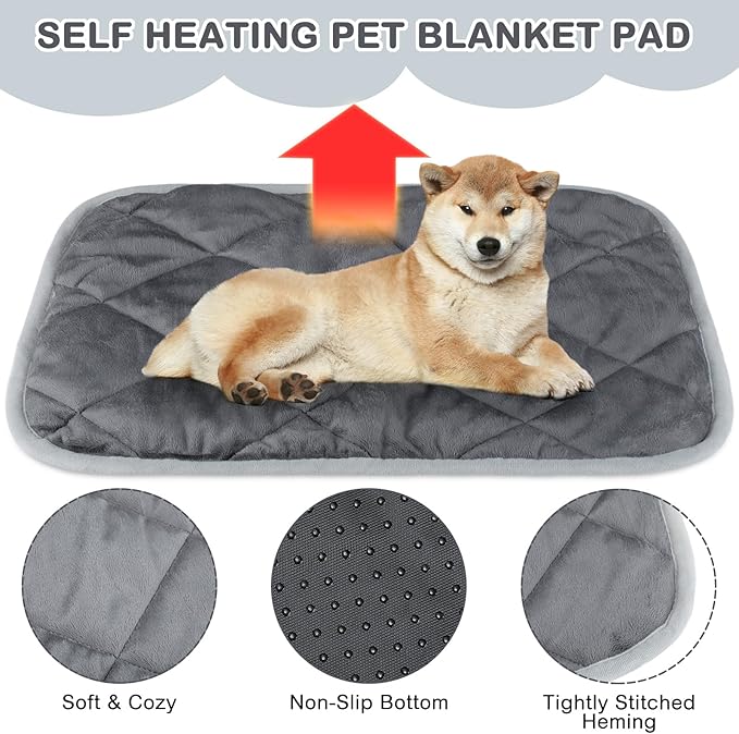4 Pack Self Heating Cat Pad Self Warming Dog Mat Reflects Body Heat Extra Warm Thermal Pet Pad Washable Dog Cat Bed Crate Bed Mat Blanket(Gray,45 x 28 Inch)